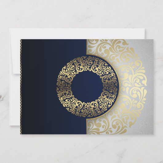 シックスタイリッシュブルー金ゴールド幾何パタ結婚ーン 招待状 (裏面)