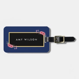 シックスタイリッシュブルー&ウォーター色フローラバッグラベル ラゲッジタグ