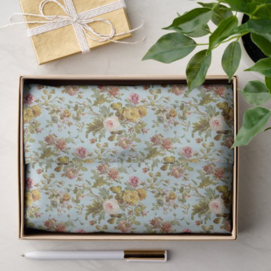 シックスタイリッシュヴィンテージピンクローズフラワーアートパターン 薄葉紙 (ギフト)