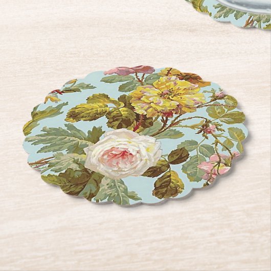 シックスタイリッシュヴィンテージピンクローズフラワーパターン ペーパーコースター (アングル)