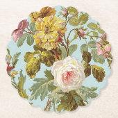 シックスタイリッシュヴィンテージピンクローズフラワーパターン ペーパーコースター (正面)