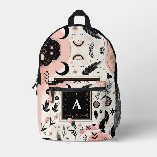 シックスタイリッシュ女子モノグかわいらしラム黒学校 プリントバックパック (正面)