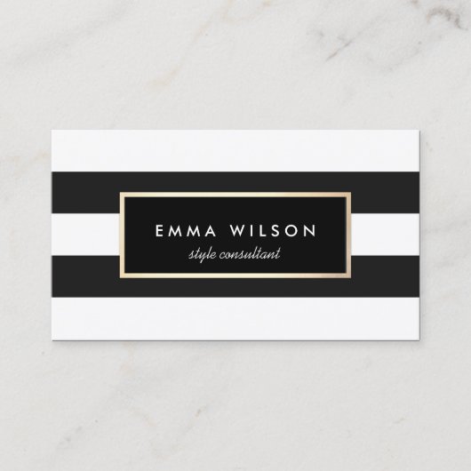シックスタイリッシュ白黒ストライプの 名刺 (正面)