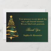 シックスタイリッシュ金ゴールドクリスマスツリーサンキュー結婚ズ サンキューカード (裏面)