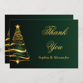 シックスタイリッシュ金ゴールドクリスマスツリーサンキュー結婚ズ サンキューカード (正面/裏面)