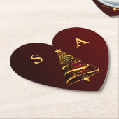 シックスタイリッシュ金ゴールドクリスマスツリーモノグラム結婚ズ ペーパーコースター (アングル)