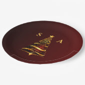 シックスタイリッシュ金ゴールドクリスマスツリーモノグラム結婚ズ ペーパープレート (アングル)