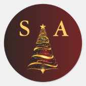 シックスタイリッシュ金ゴールドクリスマスツリーモノグラム結婚ズ ラウンドシール (正面)