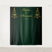 シックスタイリッシュ金ゴールドクリスマスツリー結婚背景 タペストリー (正面)