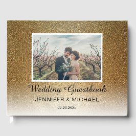 シックスタイリッシュ金ゴールドグラデーショ結婚ン写真カップル ゲストブック