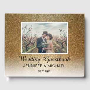 シックスタイリッシュ金ゴールドグラデーショ結婚ン写真カップル ゲストブック
