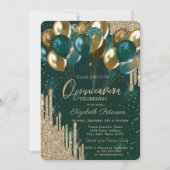 シックスタイリッシュ金ゴールドグリッタードリップバルーン緑 招待状 (正面)