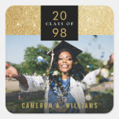 シックスタイリッシュ金ゴールドグリッターモダン卒業写真 スクエアシール (正面)
