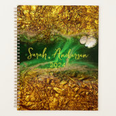 シックスタイリッシュ金ゴールドメタリックフォイルグリーンイヤー2024 プランナー手帳 (正面)