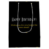 シックスターパターンハッピーバースデーシルバー金ゴールドブラック ミディアムペーパーバッグ (裏面)