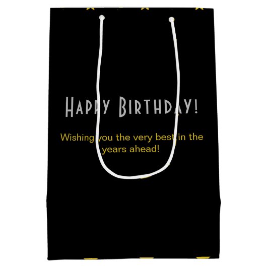 シックスターパターンハッピーバースデーシルバー金ゴールドブラック ミディアムペーパーバッグ (裏面)