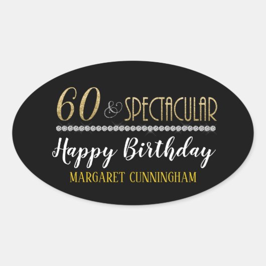 シックスティー&スペクタブル金ゴールドシルバーダイヤモンド誕生日 楕円形シール (正面)