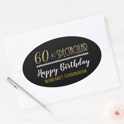 シックスティー&スペクタブル金ゴールドシルバーダイヤモンド誕生日 楕円形シール (封筒)