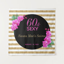 シックスティ&セクシー ゴールド ブラック 60歳の誕生日パーティー タペストリー