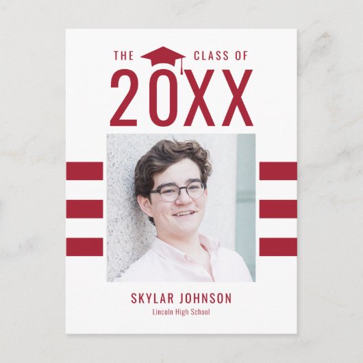 シックストライプな編集可能カラー卒業はがき ポストカード (正面)