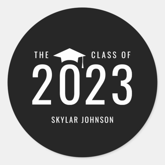 シックストライプな編集可能カラー卒業ステッカー ラウンドシール (正面)
