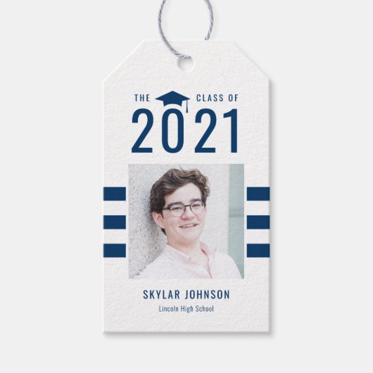 シックストライプな編集可能カラー卒業メッセージカード ギフトタグ (正面)