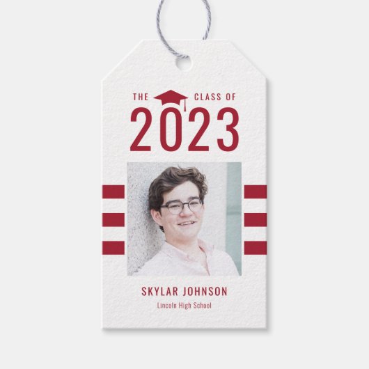 シックストライプな編集可能カラー卒業メッセージカード ギフトタグ (正面)