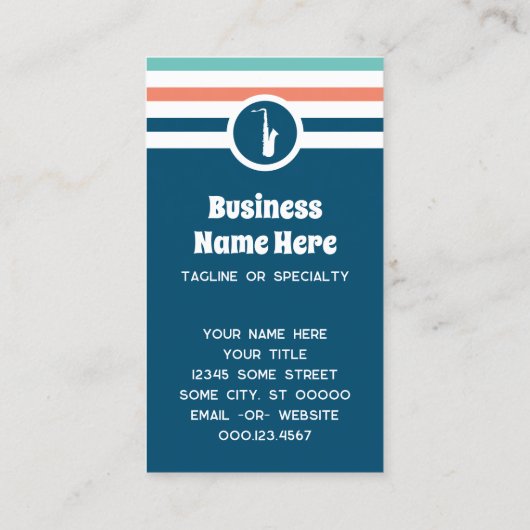 シックストライプのサキソフォンビジネスカード 名刺 (裏面)