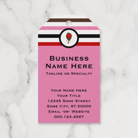 シックストライプのチョコレートストロベリービジネスカード ギフトタグ (裏面)