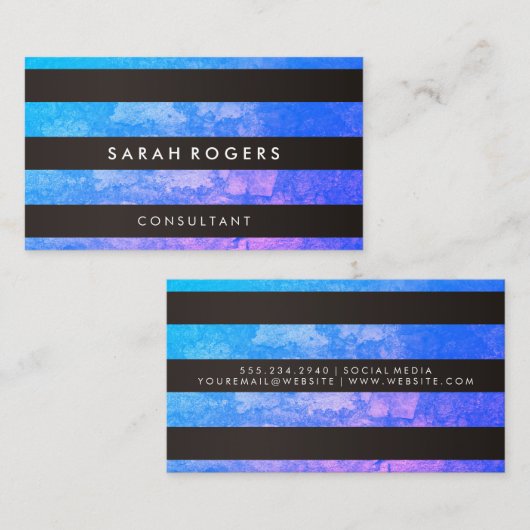 シックストライプパターグランジンブルーパープル 名刺 (正面/裏面)