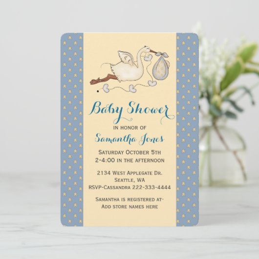 シックストーク男の赤ちゃんシャワー招待状 招待状 (スタンド正面)