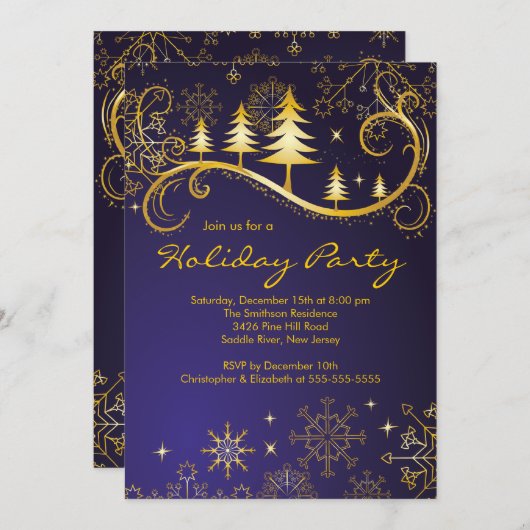 シックスノーフレークズクリスマスツリーホリデーパーティ 招待状 (正面/裏面)