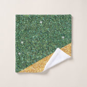 シックスパークルグラムティール(緑がかった色)金ゴールドグリッターイニシャル バスタオルセット (ウォッシュタオル)