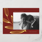 シックスプラウト深いレッドアンドゴールドフォイルホリデーカード 箔シーズンカード (正面)