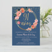 シックスペインのエレガントブルーピンク91誕生日 招待状 (スタンド正面)