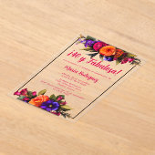 シックスペインのブエレガントライト花模様40th誕生日 アクリル招待状 (レイダウン)