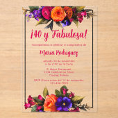 シックスペインのブエレガントライト花模様40th誕生日 アクリル招待状 (正面)