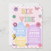 「シックス・イズ・ア・バイブ」プレッピー・パッチ 6歳の誕生日パーティー 招待状 (正面)