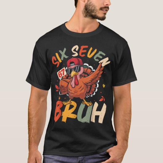 シックス セブン ブルー おもしろ七面鳥のミームアート Tシャツ (正面)