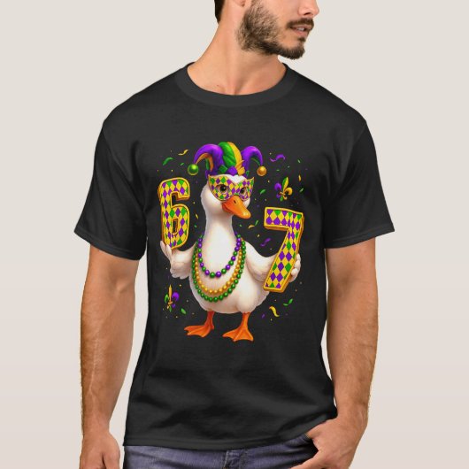 シックス セブン 67 ミーム ガチョウ 道化師の帽子 ビーズ Tシャツ (正面)