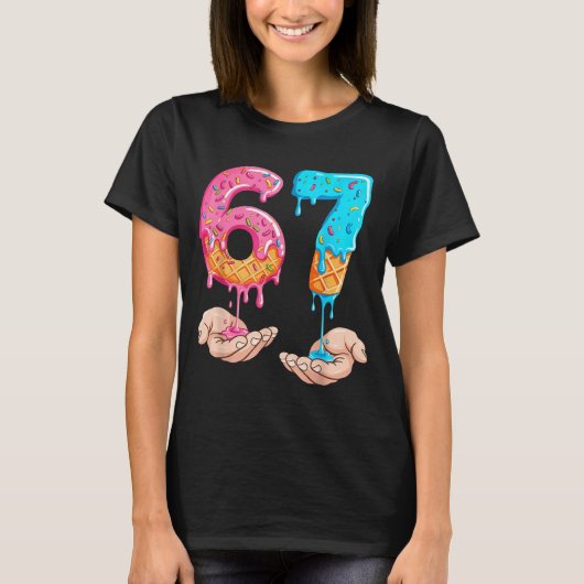 シックス セブン 67 メーム アイスクリーム 垂れる 面白い Tシャツ (正面)