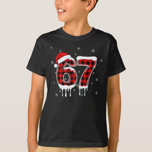 シックス セブン 6 7 メモ チェック柄 サンタ帽子 Tシャツ (正面)