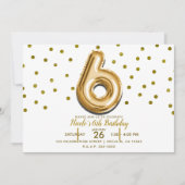 シックス 6 ゴールドバルーン＆紙吹雪 6歳の誕生日パーティー 招待状 (正面)