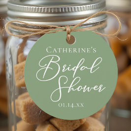 シックセージグリーンブライダルシャワー パーソナライズされた フェイバータグ