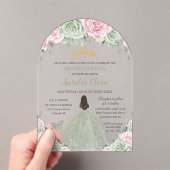 シックセージグリーンベビーピンクフローラドレスキンセアニラ アクリル招待状 (インサイチュ (ポータブル))
