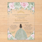 シックセージグリーンベビーピンクフローラ金ゴールドキンセアニラ アクリル招待状 (正面)