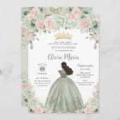 シックセージグリーン赤面フローラプリンセスキンセアニラ 招待状 (正面/裏面)