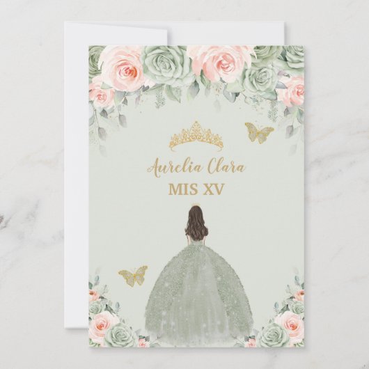 シックセージグリーン赤面フローラ金ゴールドキンセアニラXV 招待状 (裏面)