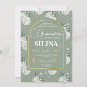 シックセージグリーン金ゴールドアーチバタフライキンセアニラ 招待状 (正面)