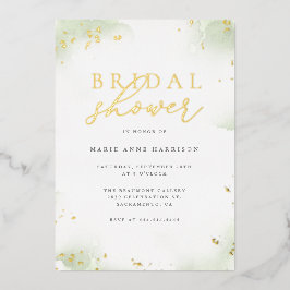 シックセージグリーン金ゴールドダストブライダルシャワー 箔招待状